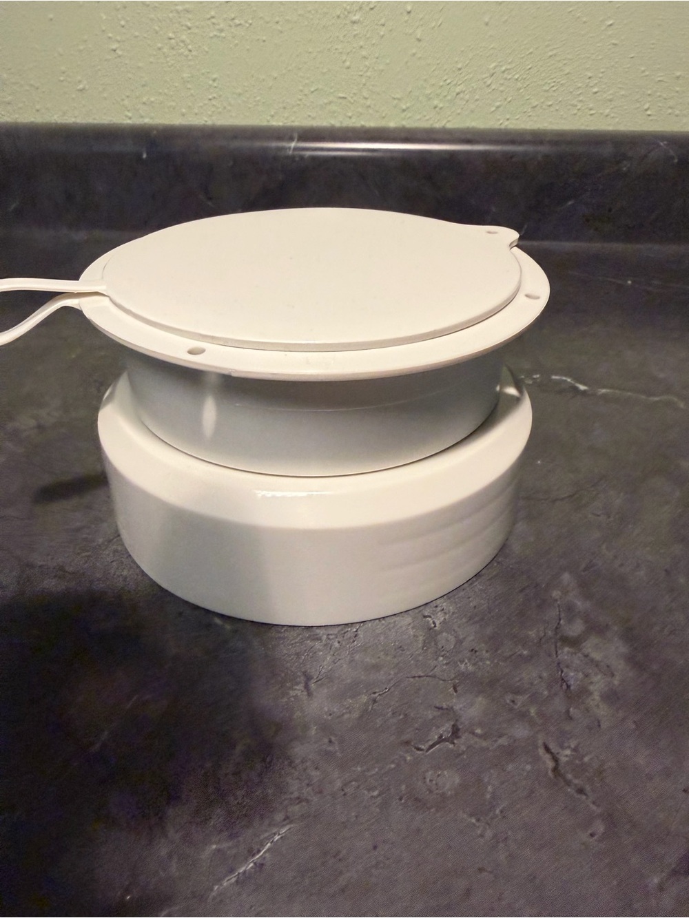 White Plastic 4-Inch Round Flange with Hinged Cap and Collar